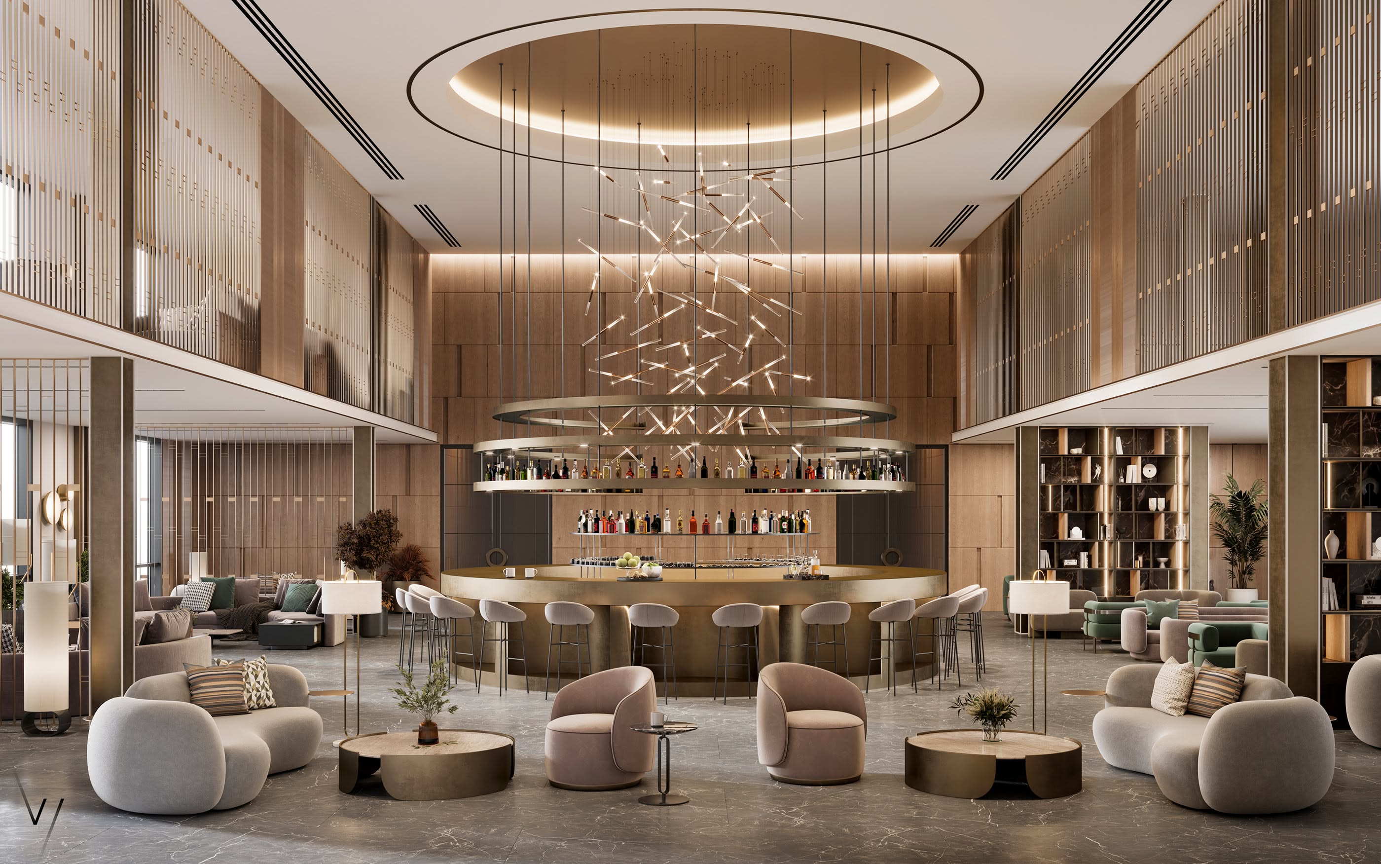 Boutique hotel lobby in Lisbon at sunset
